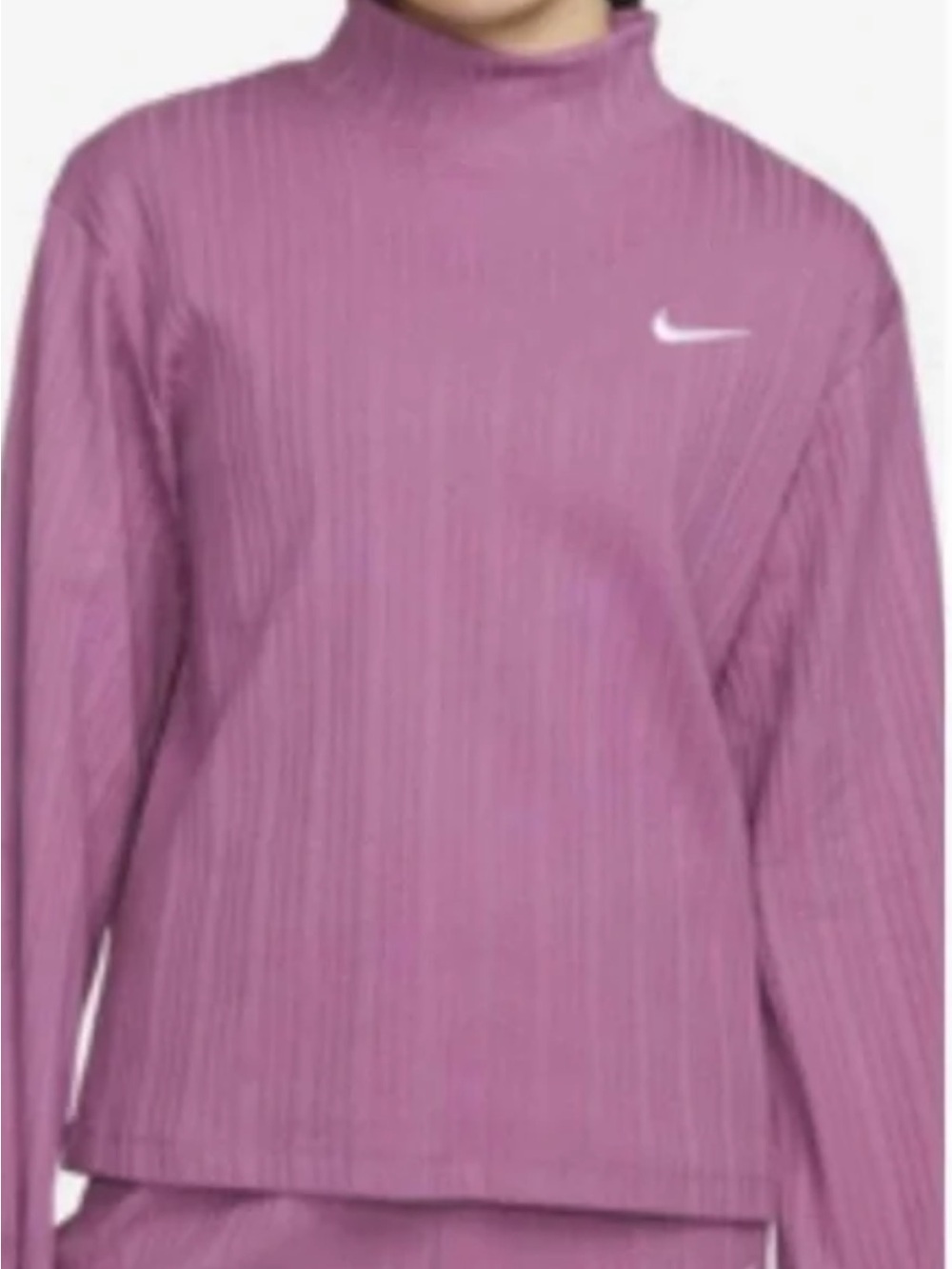 Nike Women's Pink Ribbed Long Sleeve Mock Neck Top
